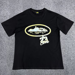 Corteiz Gold Chain & "23" Pendant Logo T-Shirt - Black Streetwear Tee